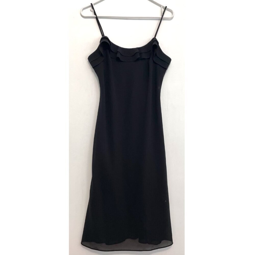 VINTAGE VTG DAWN JOY Black Ruffle Spaghetti Strap Midi Slip Dress 90s Y2K Party